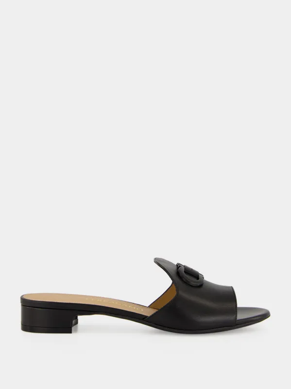 Black Gancini Leather Slide Sandals made by Salvatore Ferragamo