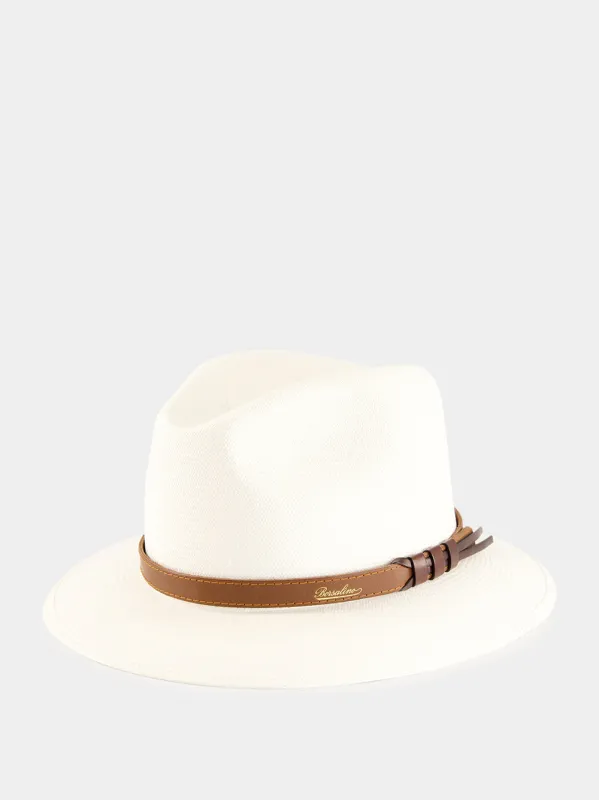 White Country Medium Brim Straw Hat made by Borsalino