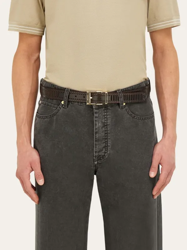 Brown Braided Adjustable Leather Belt made by Salvatore Ferragamo