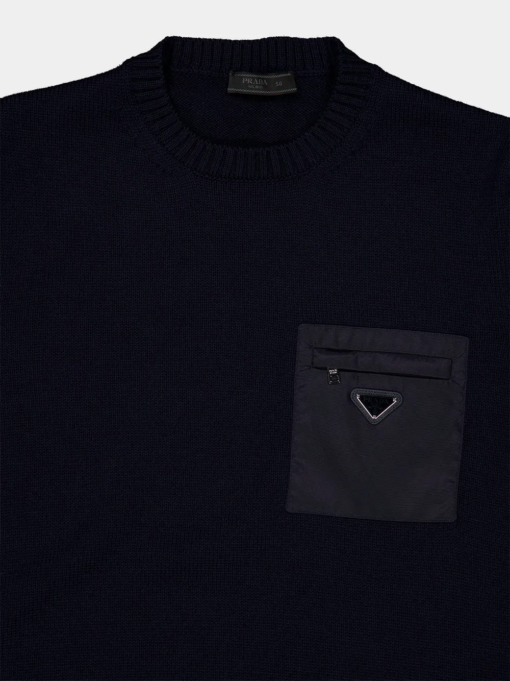 Navy Blue Virgin Wool Crew Neck Sweater sold by Fashion Clinic product image thumbnail 3