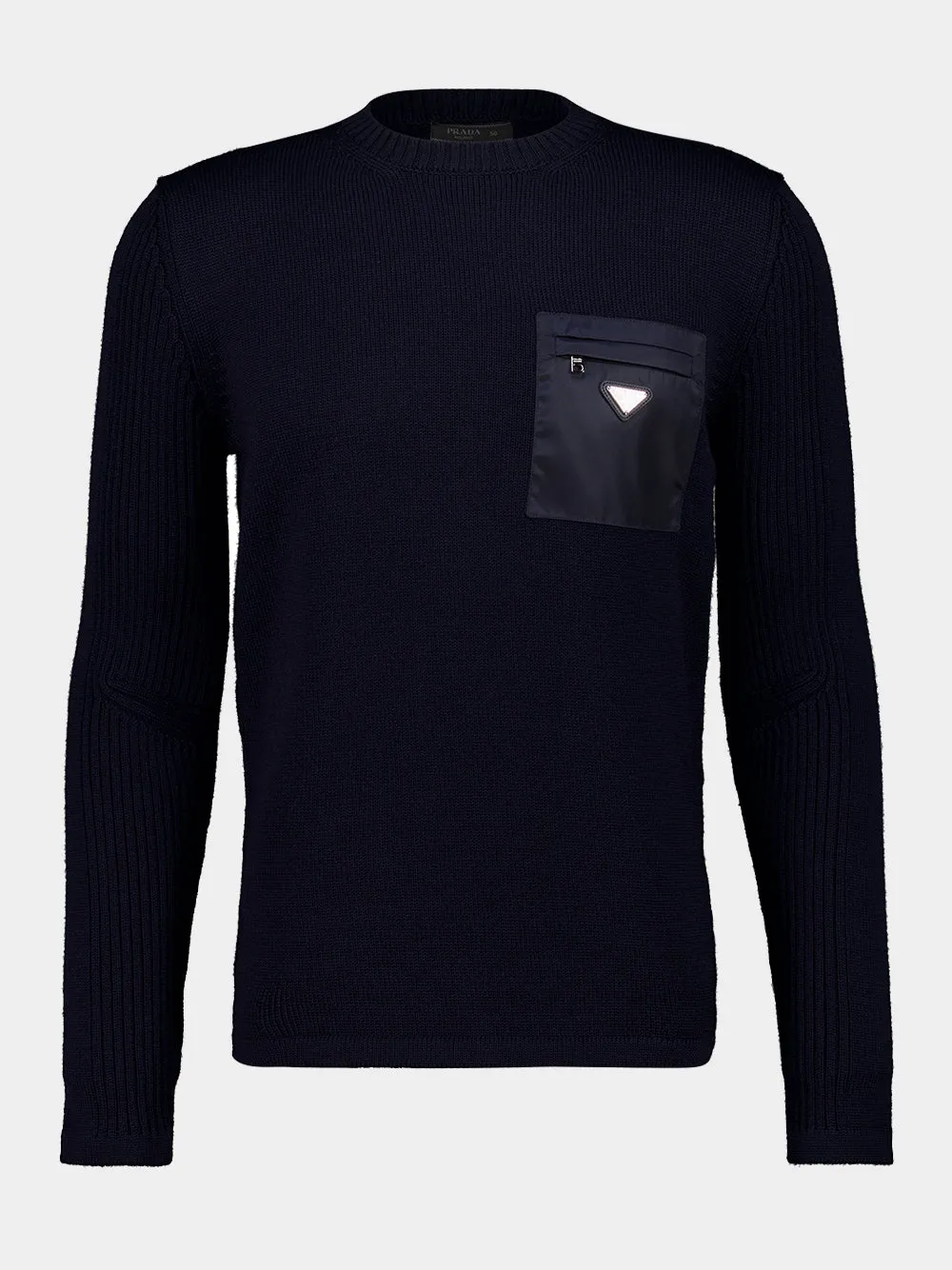 Navy Blue Virgin Wool Crew Neck Sweater sold by Fashion Clinic