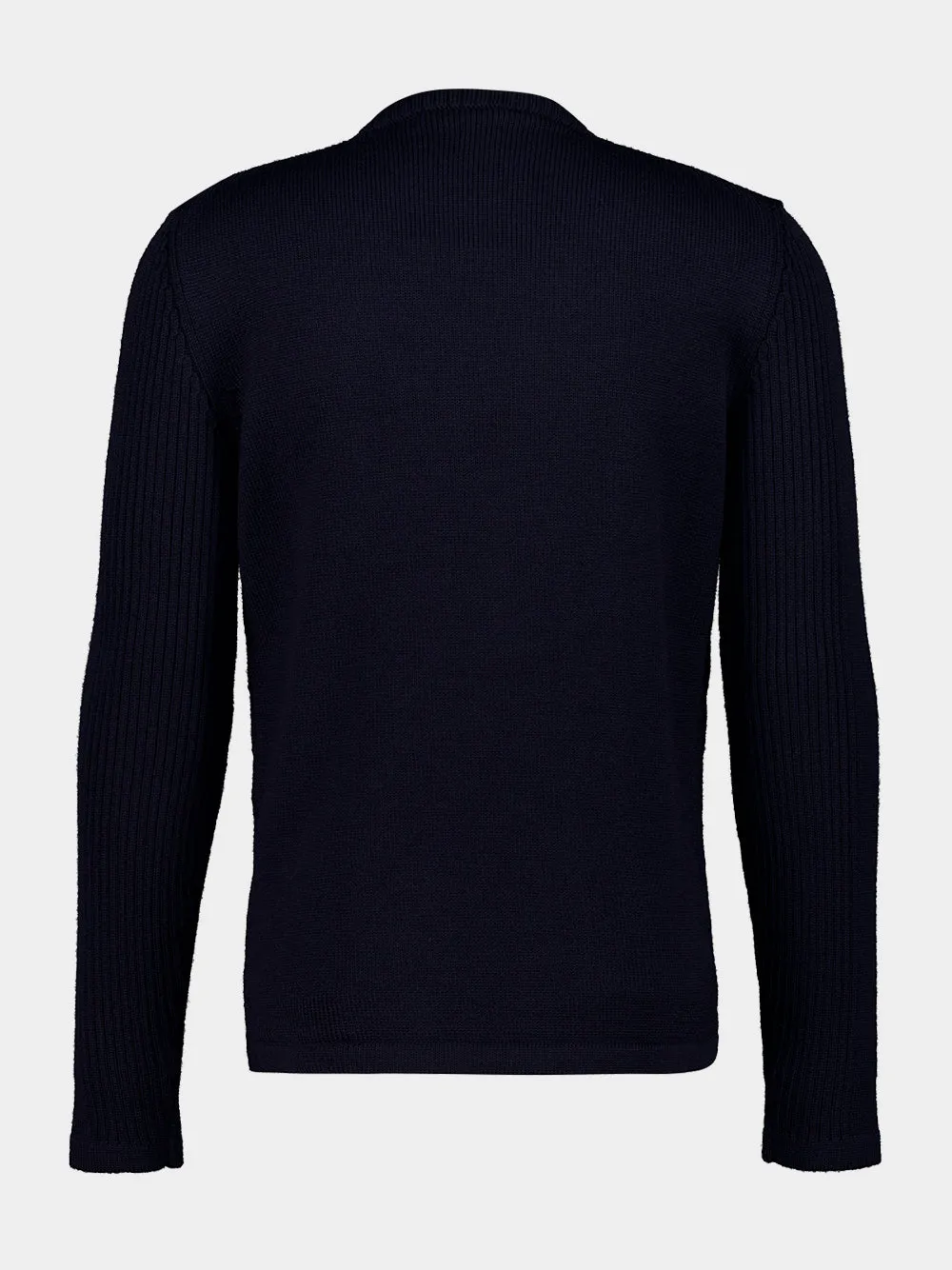 Navy Blue Virgin Wool Crew Neck Sweater sold by Fashion Clinic product image thumbnail 2