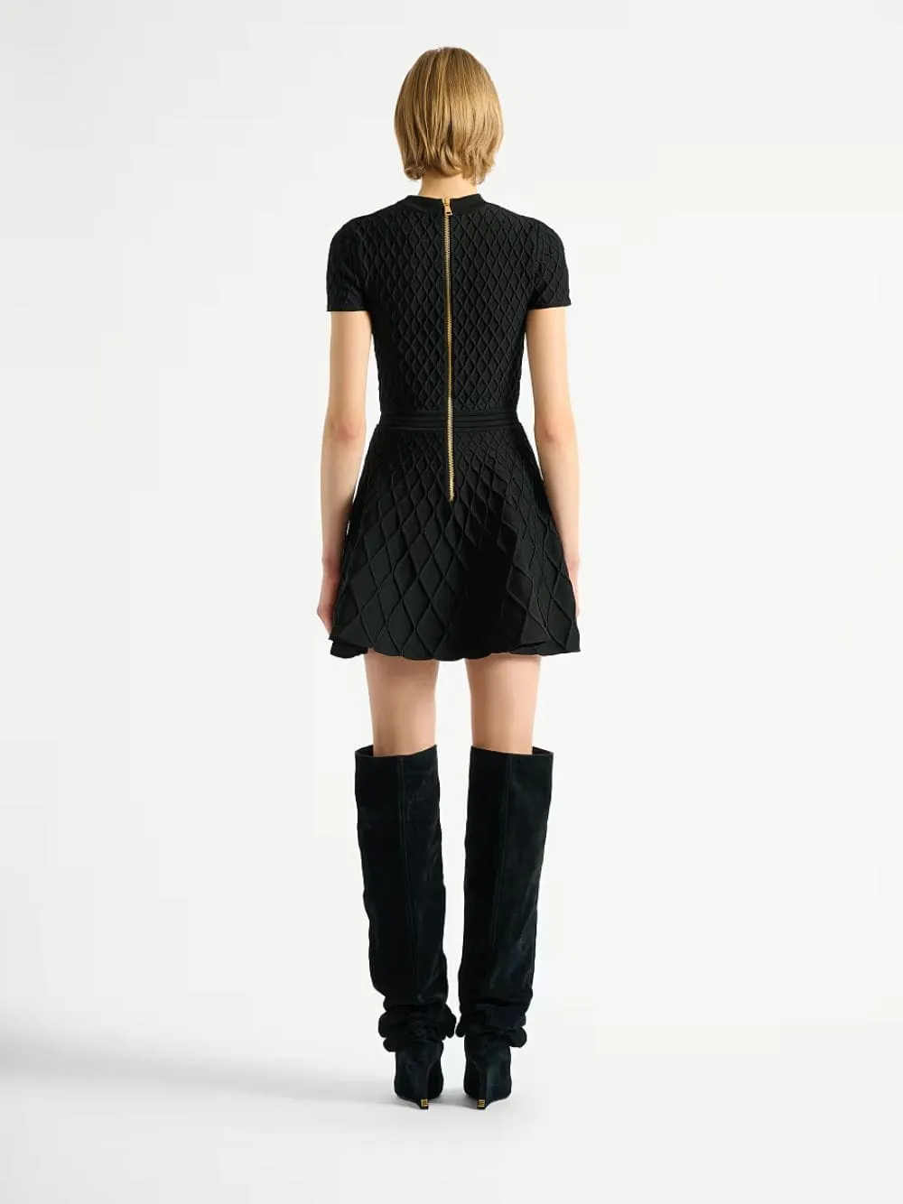 Black Quilted Knit Flared Mini Dress sold by Fashion Clinic product image thumbnail 3