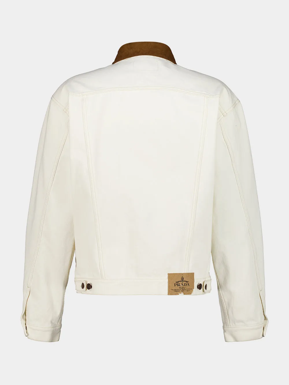 White Old Denim Jacket with Leather Collar sold by Fashion Clinic product image thumbnail 3