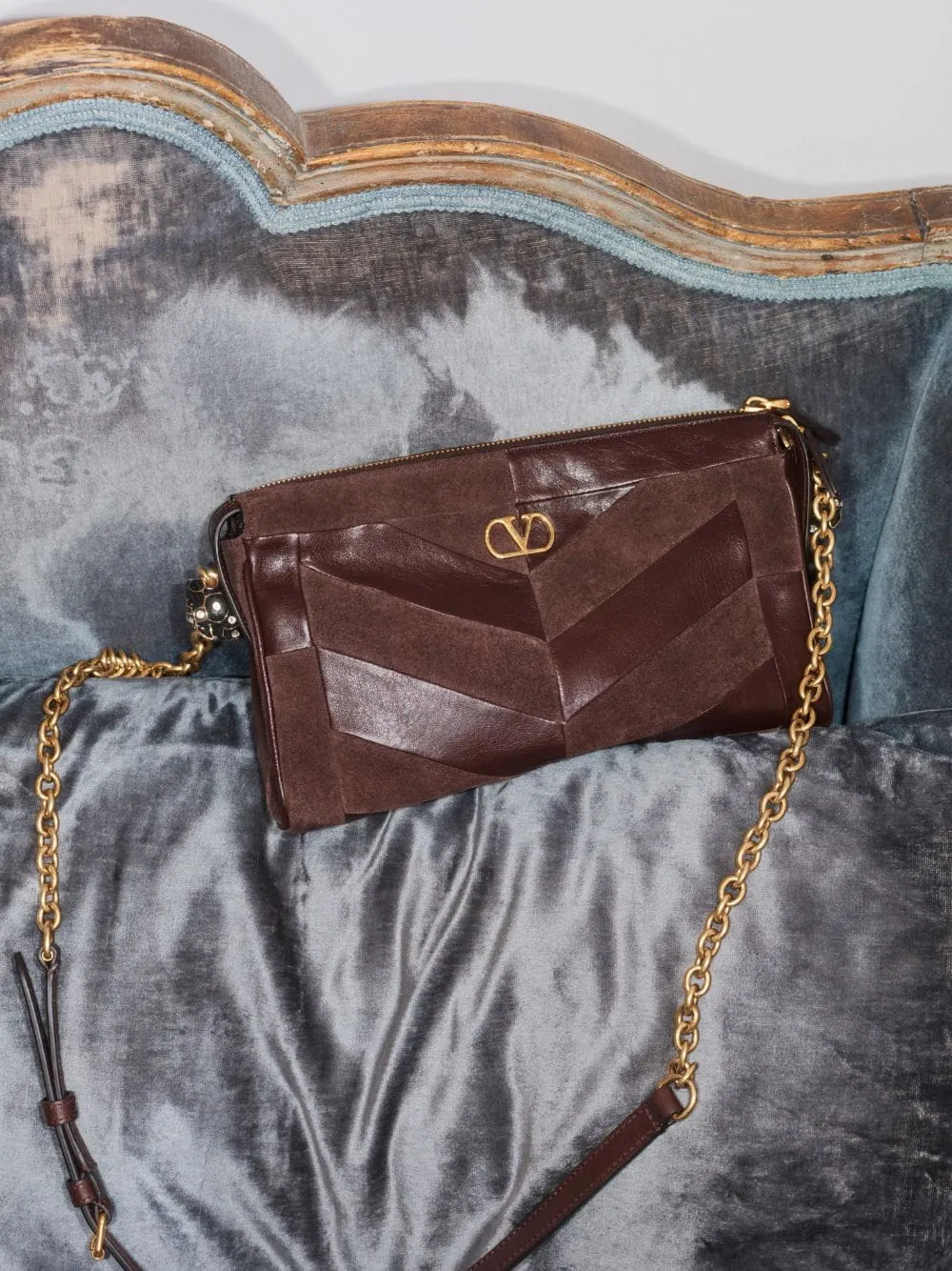 Ebony Panthea Small Leather Chevron Shoulder Bag sold by Fashion Clinic