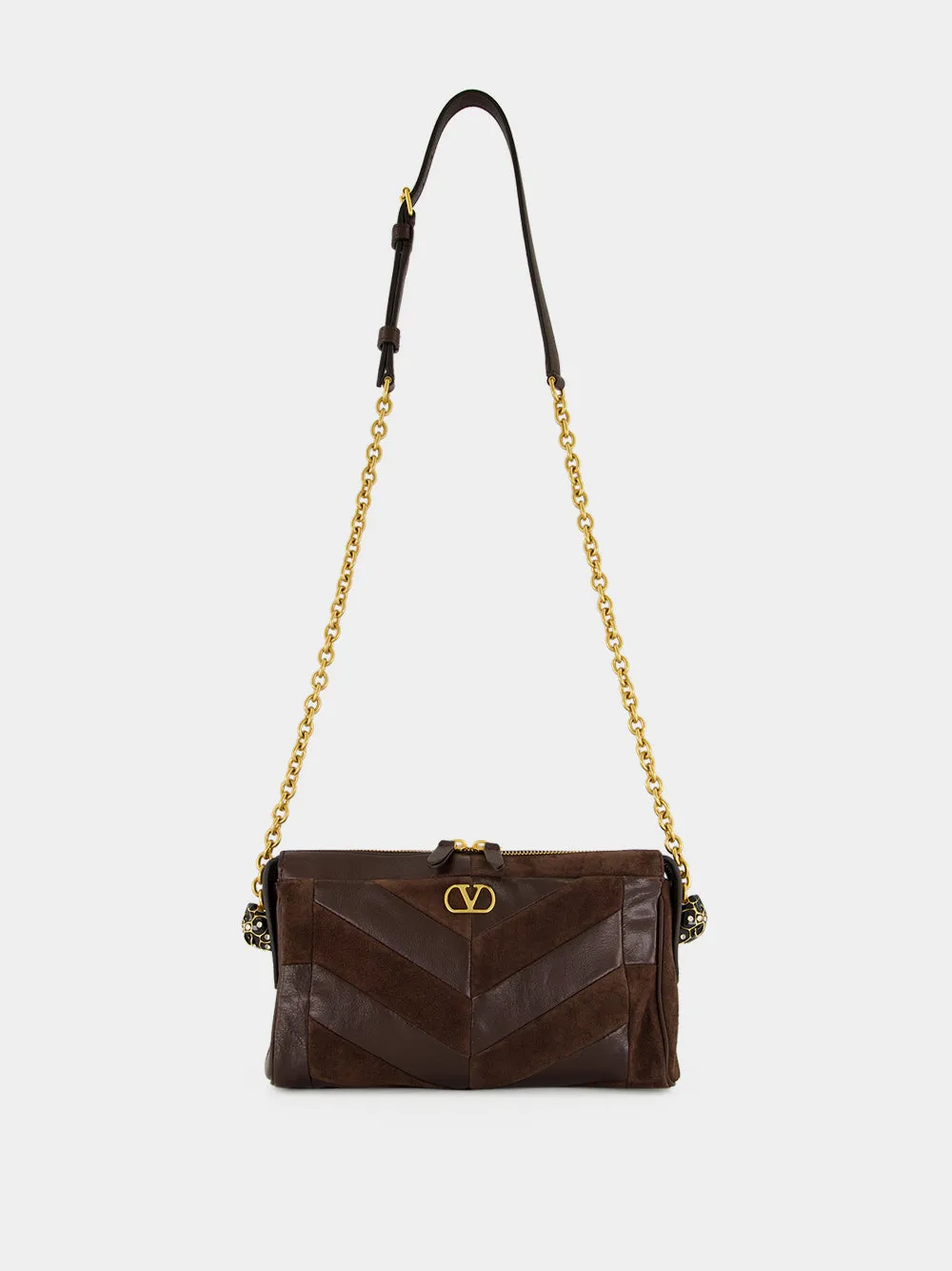 Ebony Panthea Small Leather Chevron Shoulder Bag sold by Fashion Clinic product image thumbnail 4
