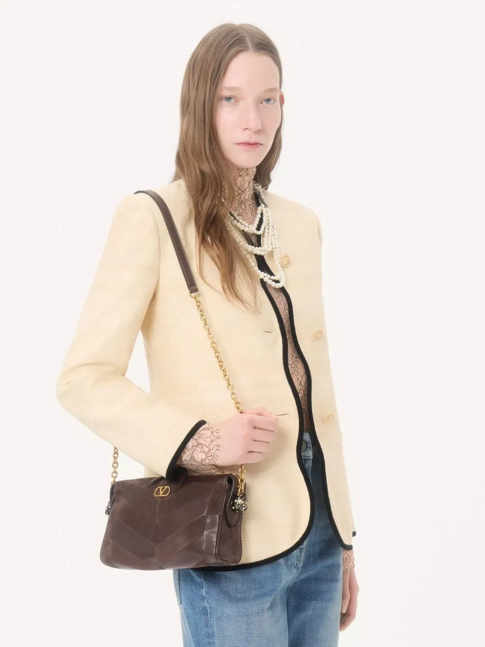 Ebony Panthea Small Leather Chevron Shoulder Bag sold by Fashion Clinic product image thumbnail 3