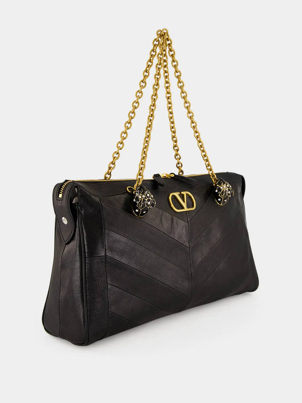 Black Panthea Chevron Nappa Leather Shoulder Bag sold by Fashion Clinic product image thumbnail 5