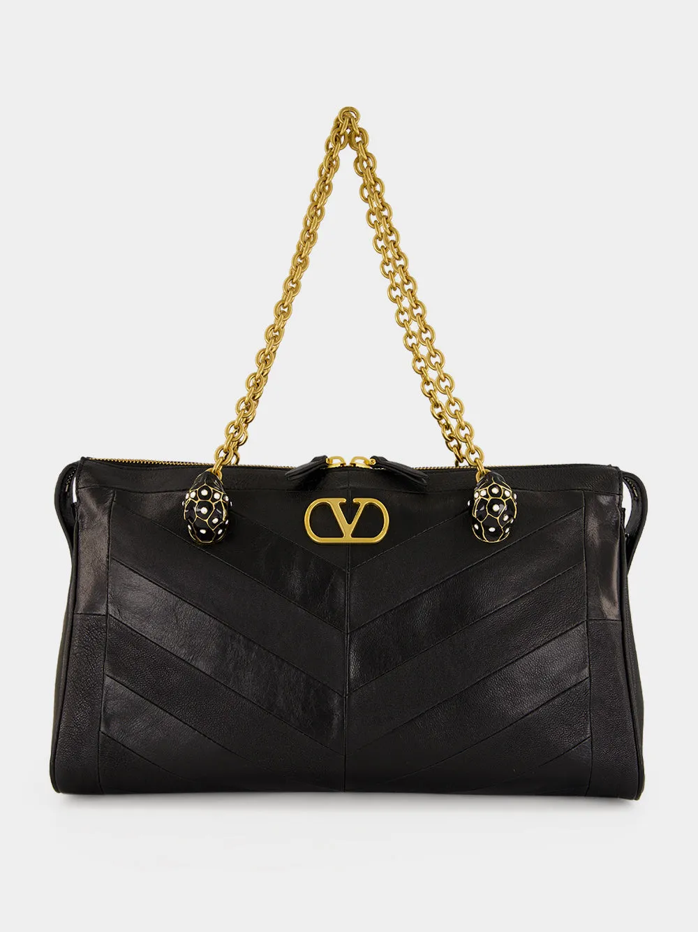 Black Panthea Chevron Nappa Leather Shoulder Bag sold by Fashion Clinic product image thumbnail 2