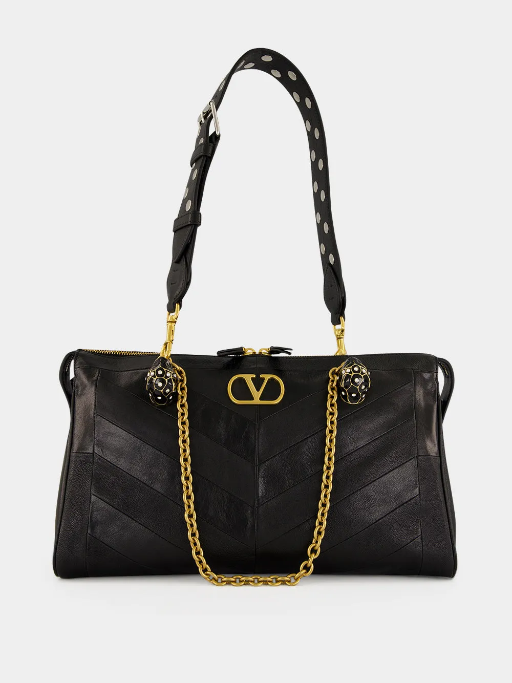 Black Panthea Chevron Nappa Leather Shoulder Bag sold by Fashion Clinic product image thumbnail 4