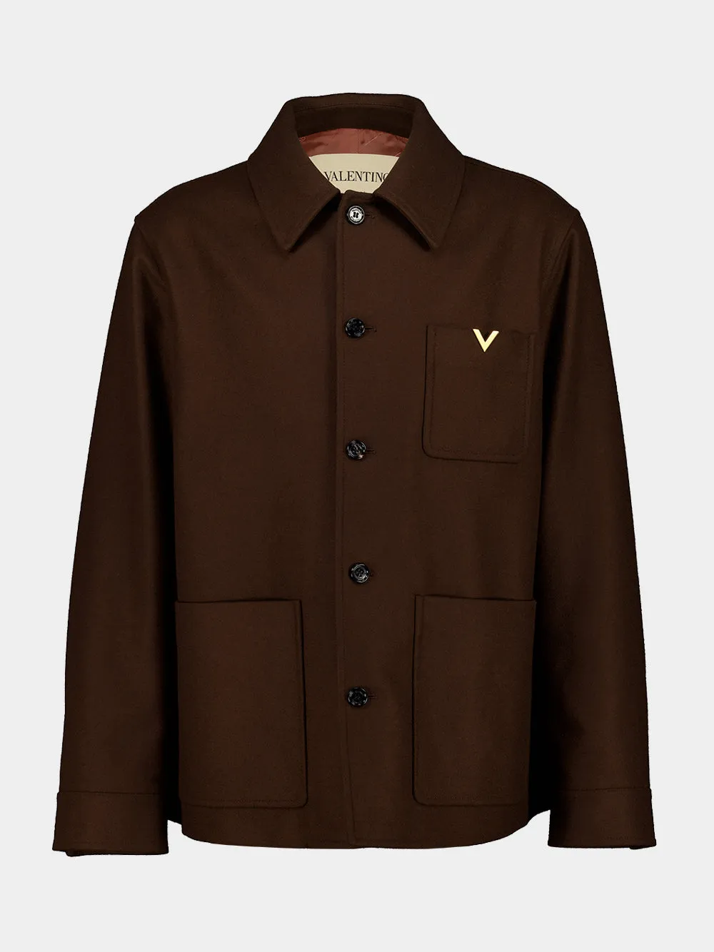 Brown Wool Jacket with VGold Detail sold by Fashion Clinic product image thumbnail 2