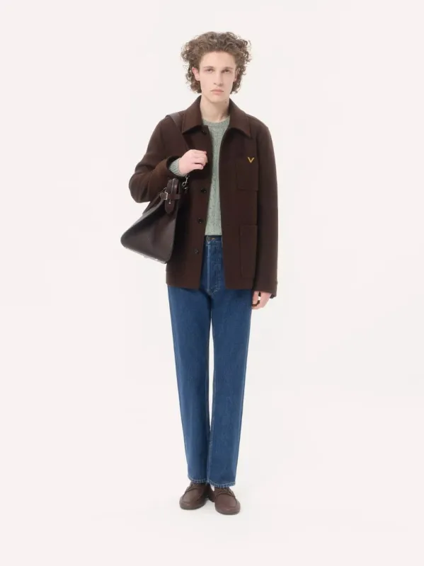 Brown Wool Jacket with VGold Detail made by Valentino Garavani