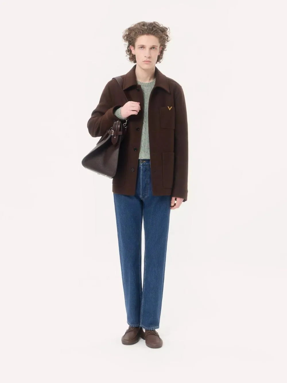 Brown Wool Jacket with VGold Detail sold by Fashion Clinic