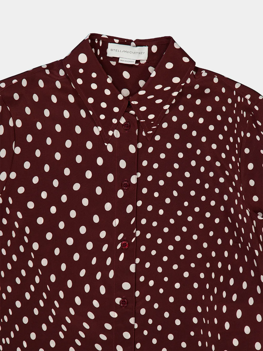 Burgundy and Cream Polka Dot Printed Silk Shirt sold by Fashion Clinic product image thumbnail 3