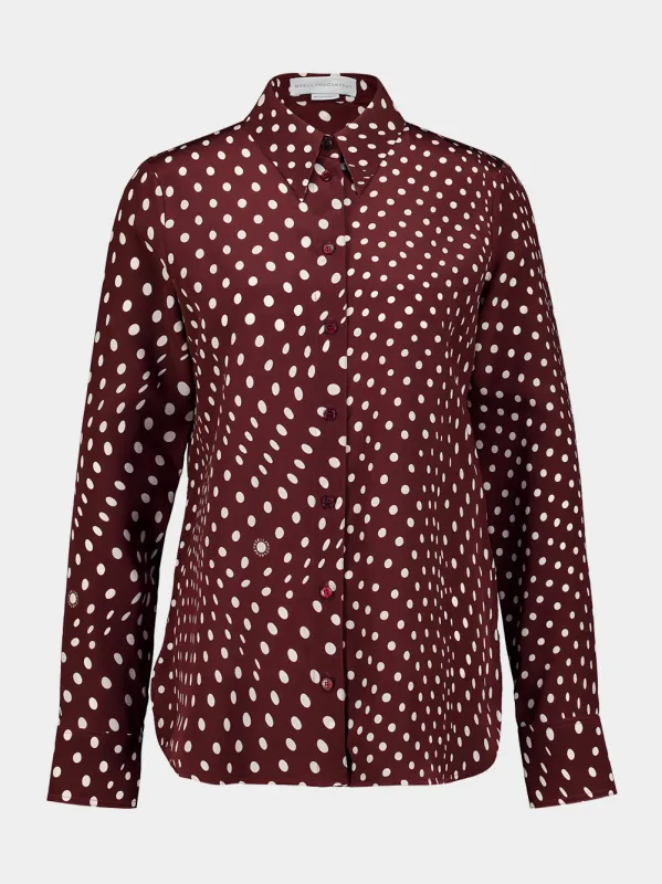 Burgundy and Cream Polka Dot Printed Silk Shirt made by Stella McCartney