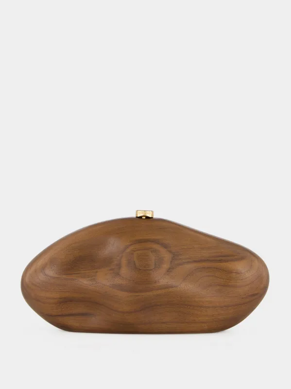 Walnut Brown Caldera Wooden Clutch made by Cult Gaia