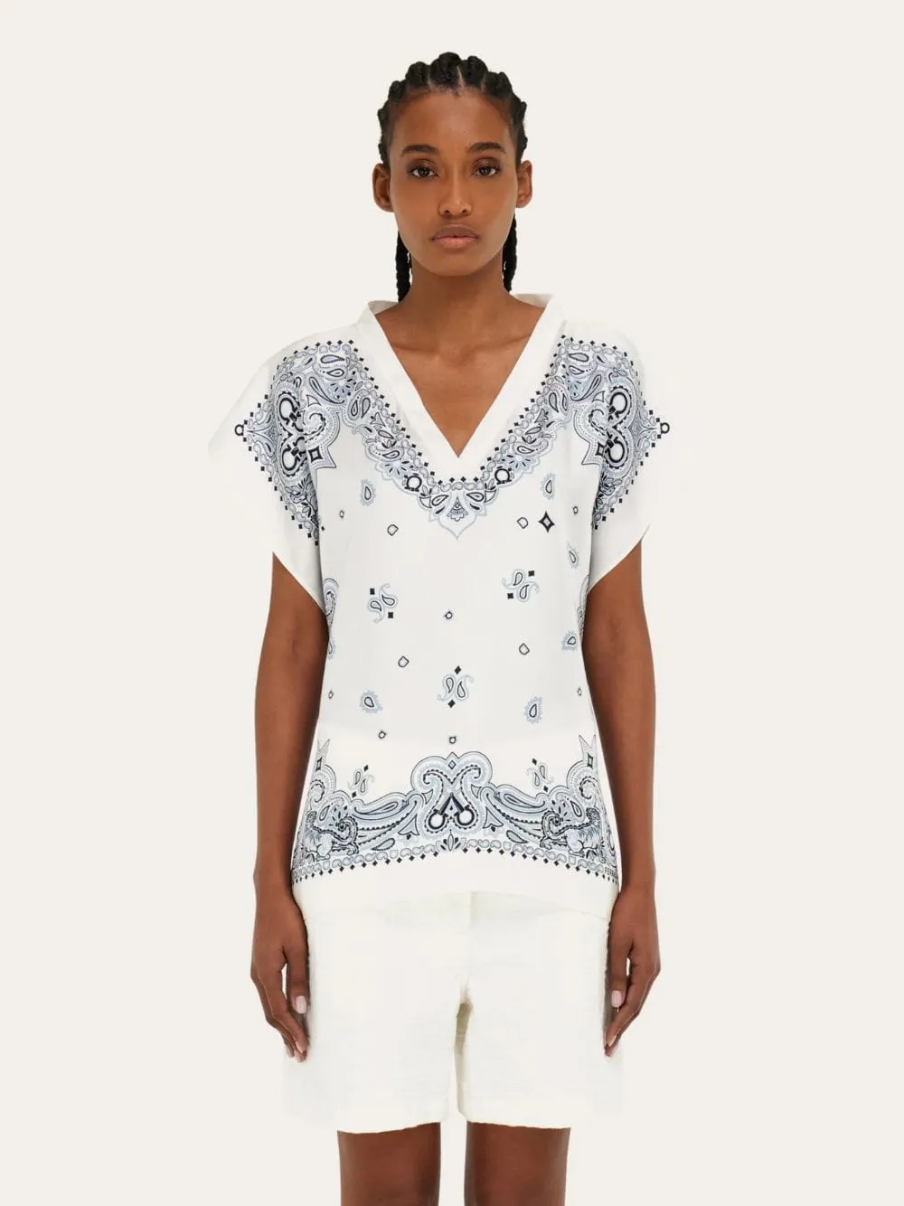 Black and Clay Arabesque Silk Poncho sold by Fashion Clinic