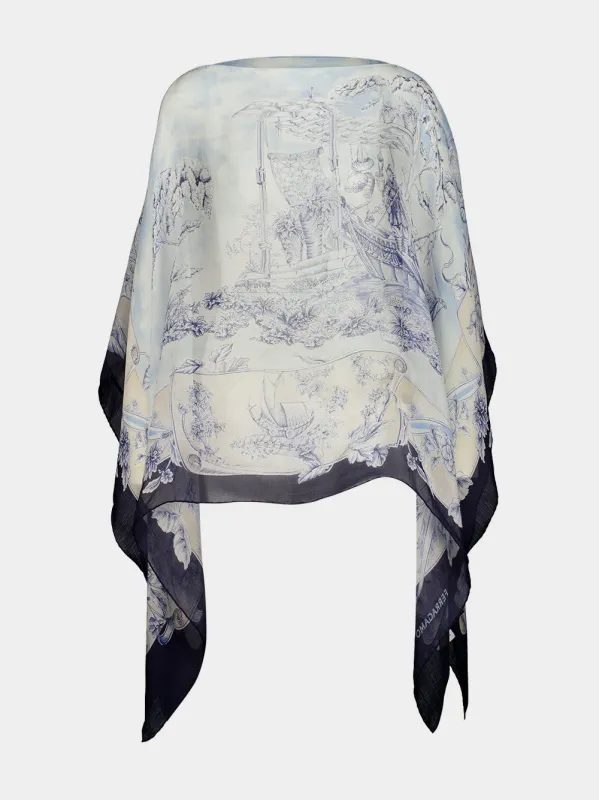 Blue Voyage Print Silk Cape made by Salvatore Ferragamo
