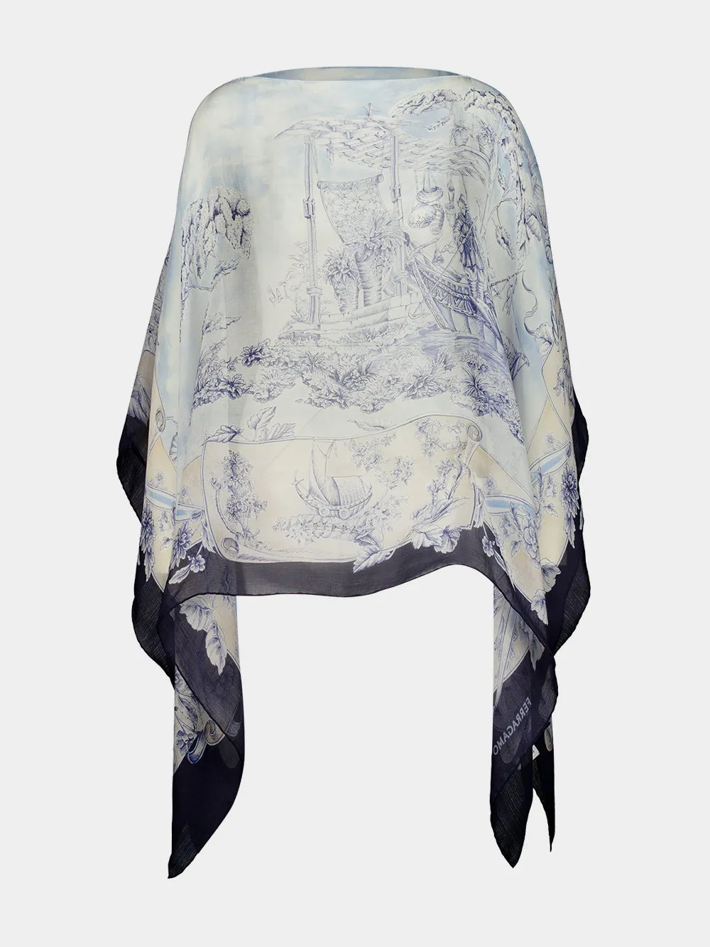 Blue Voyage Print Silk Cape sold by Fashion Clinic