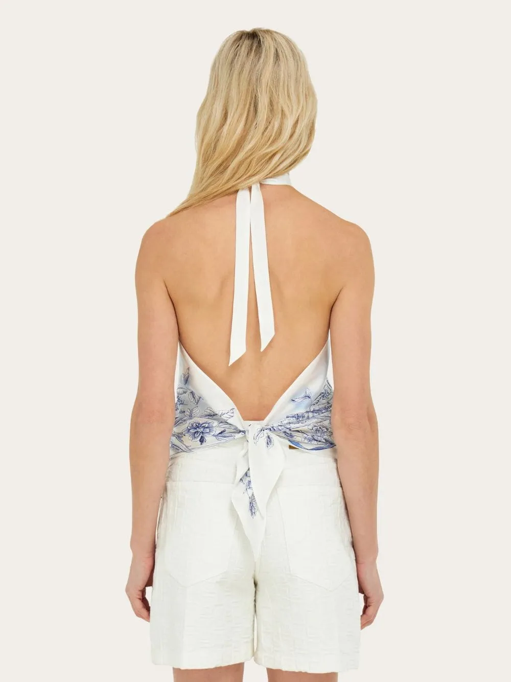 Blue Voyage Print Silk Halter Top sold by Fashion Clinic product image thumbnail 3