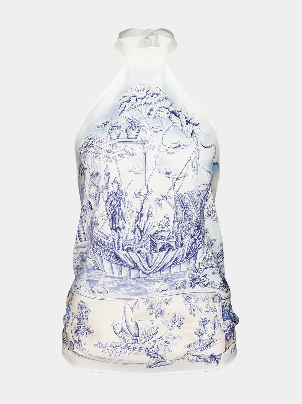 Blue Voyage Print Silk Halter Top sold by Fashion Clinic product image thumbnail 2
