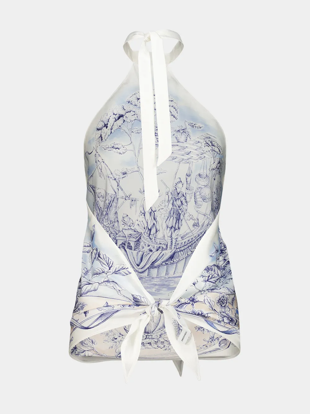 Blue Voyage Print Silk Halter Top sold by Fashion Clinic product image thumbnail 4