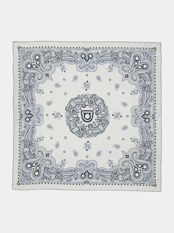 Light Blue Arabesque Silk Scarf made by Salvatore Ferragamo