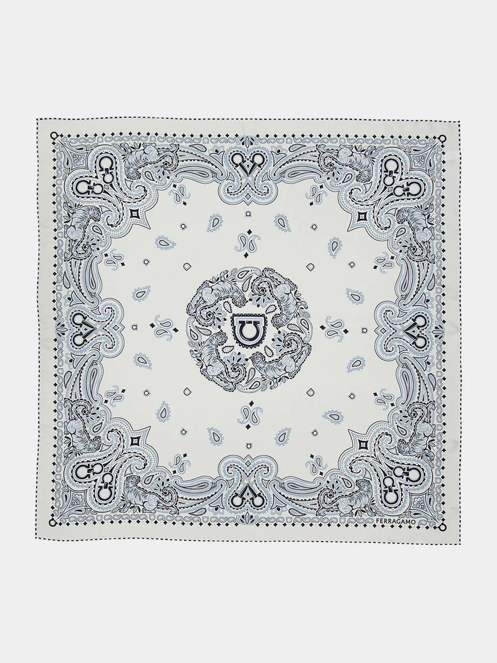 Light Blue Arabesque Silk Scarf sold by Fashion Clinic