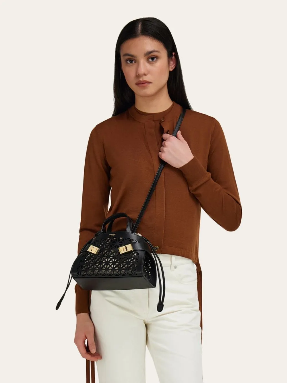 Black Mini Hug Laser-Cut Handbag sold by Fashion Clinic product image thumbnail 4