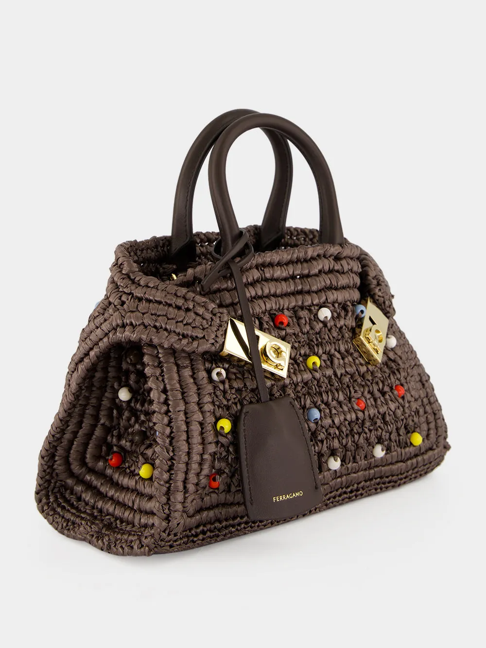 Brown Small Hug Raffia Handbag sold by Fashion Clinic product image thumbnail 3