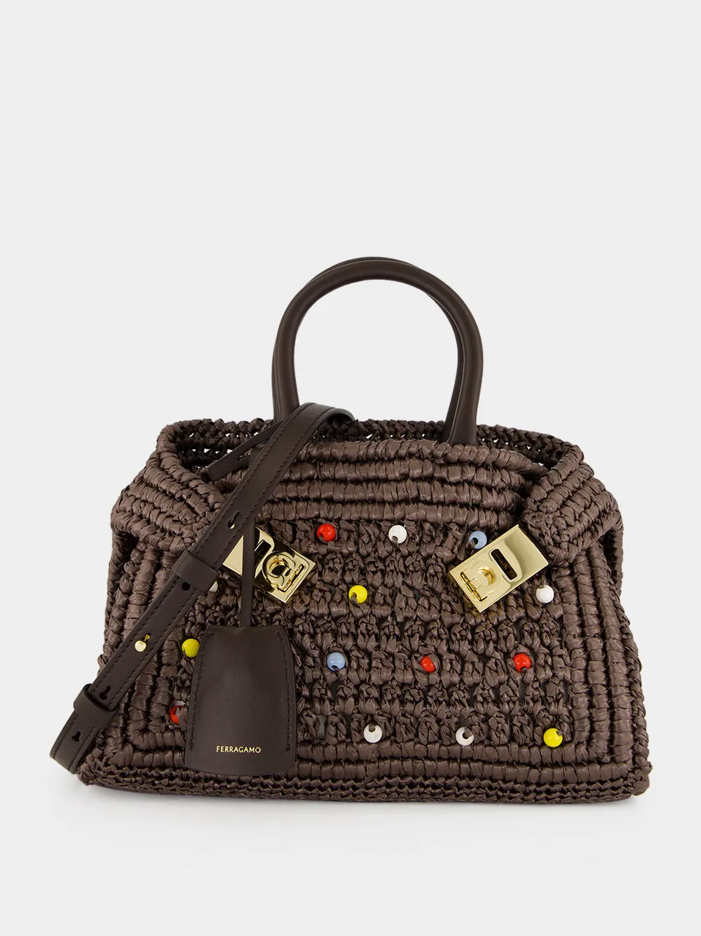 Brown Small Hug Raffia Handbag sold by Fashion Clinic