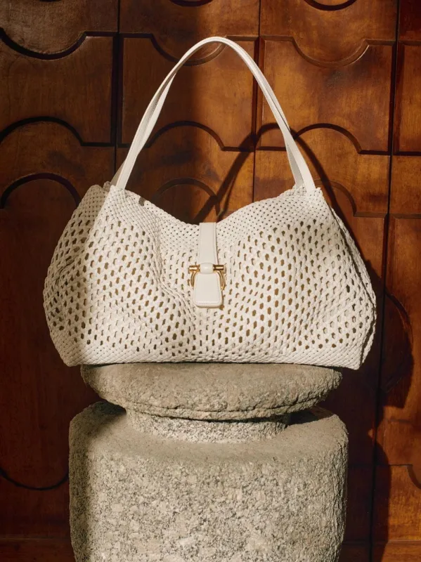 Mascarpone Mia Large Woven Leather Tote Bag made by Salvatore Ferragamo