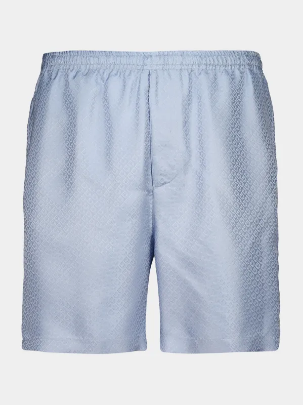 Light Denim Silk Monogram Bermuda Shorts made by Salvatore Ferragamo