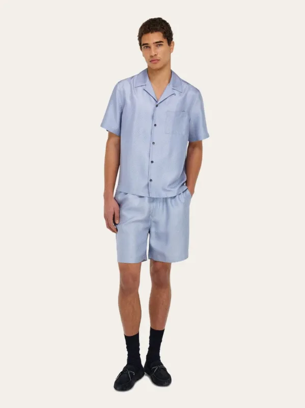 Light Denim Silk Monogram Shirt made by Salvatore Ferragamo