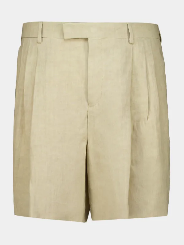 Stone Linen Tailored Bermuda Shorts made by Salvatore Ferragamo
