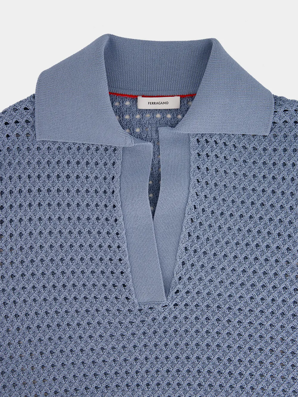 Light Denim Open Knit Polo Shirt sold by Fashion Clinic product image thumbnail 5