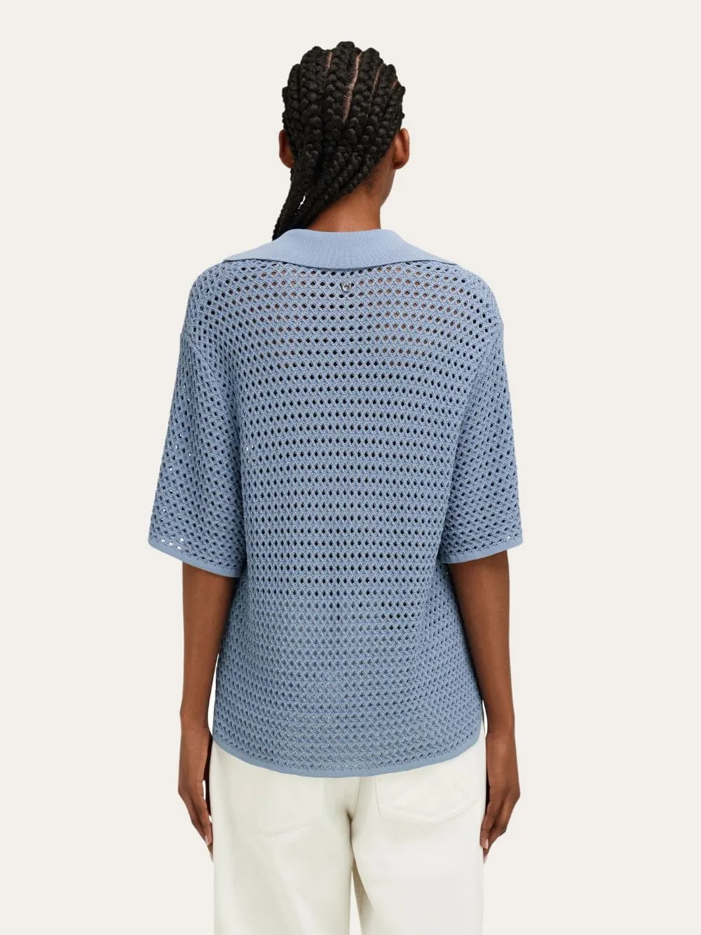 Light Denim Open Knit Polo Shirt sold by Fashion Clinic product image thumbnail 3