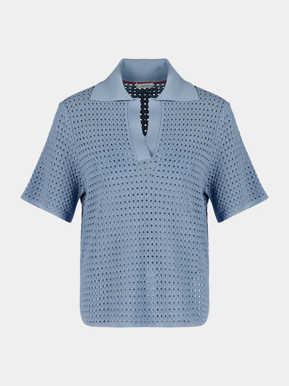 Light Denim Open Knit Polo Shirt sold by Fashion Clinic product image thumbnail 2