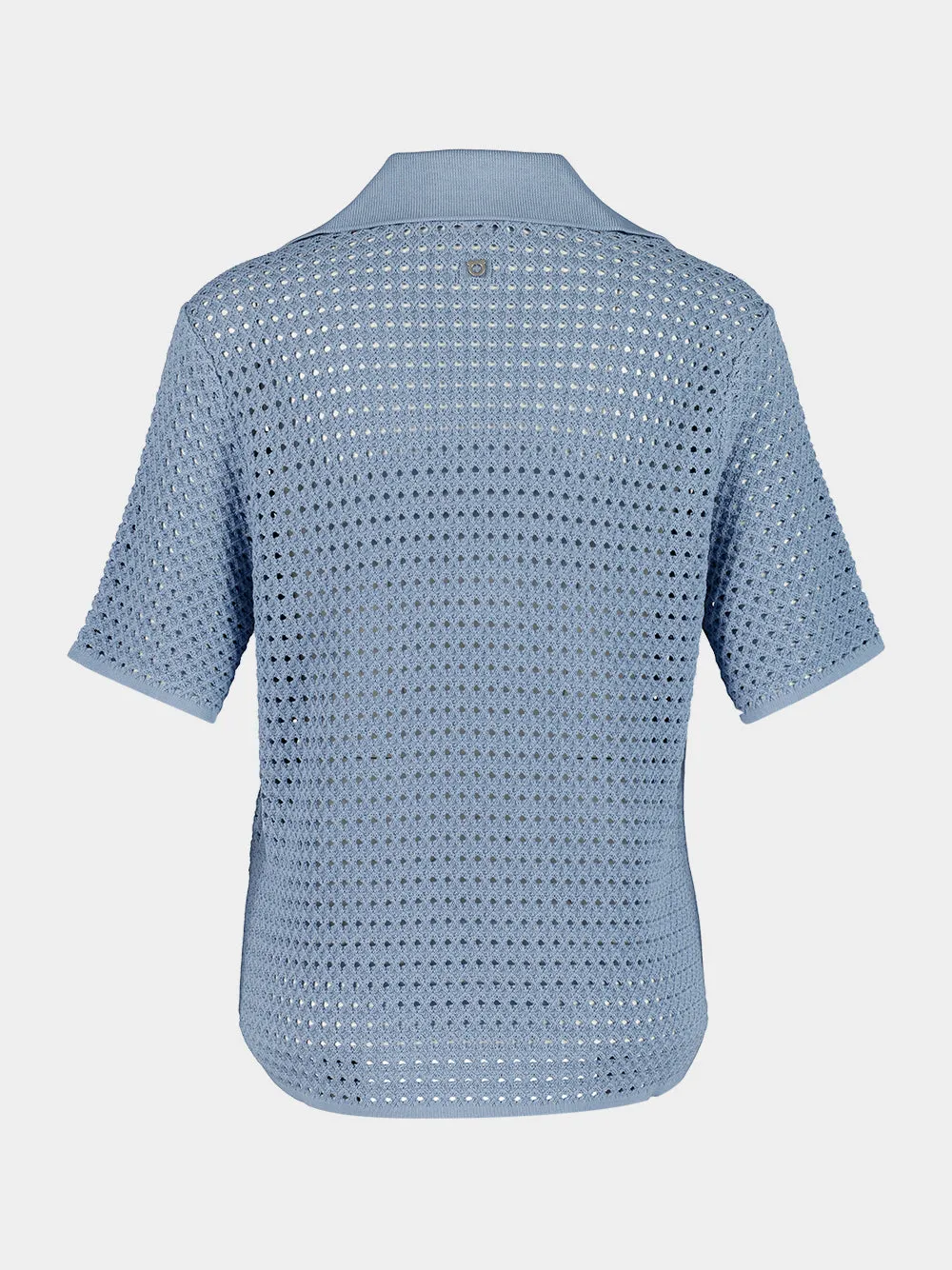 Light Denim Open Knit Polo Shirt sold by Fashion Clinic product image thumbnail 4