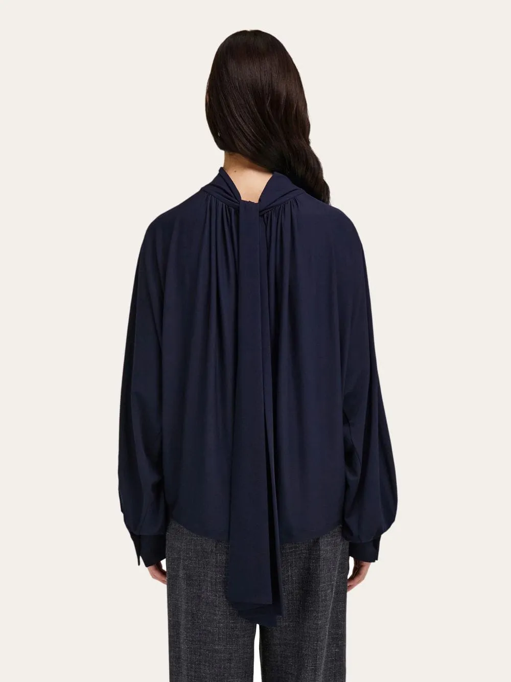 Navy Blue Gathered Top with Shoulder Slit Detail sold by Fashion Clinic product image thumbnail 3