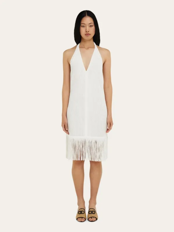 Mascarpone White Fringed Knit Dress made by Salvatore Ferragamo