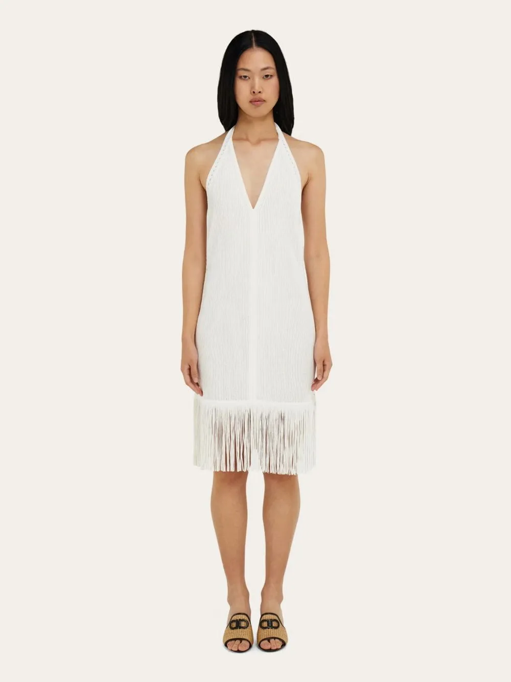 Mascarpone White Fringed Knit Dress sold by Fashion Clinic