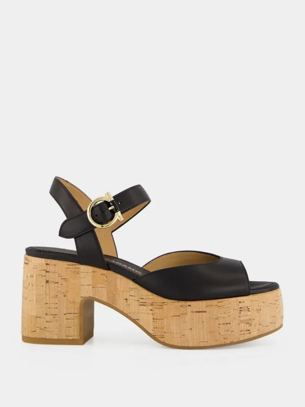 Black Cork Platform Sandals made by Salvatore Ferragamo