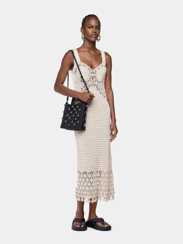 Ecru Handmade Crochet Midi Dress made by Rabanne