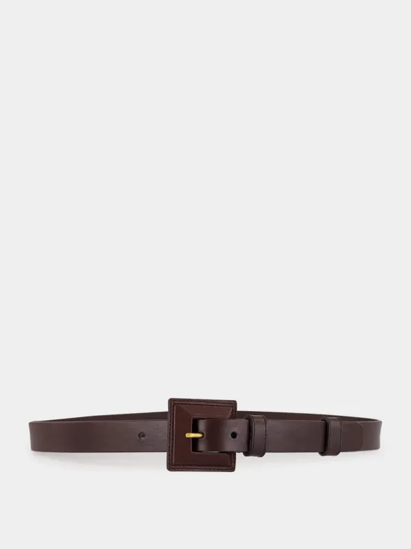 Brown Squared Buckle Leather Belt made by Yves Saint Laurent