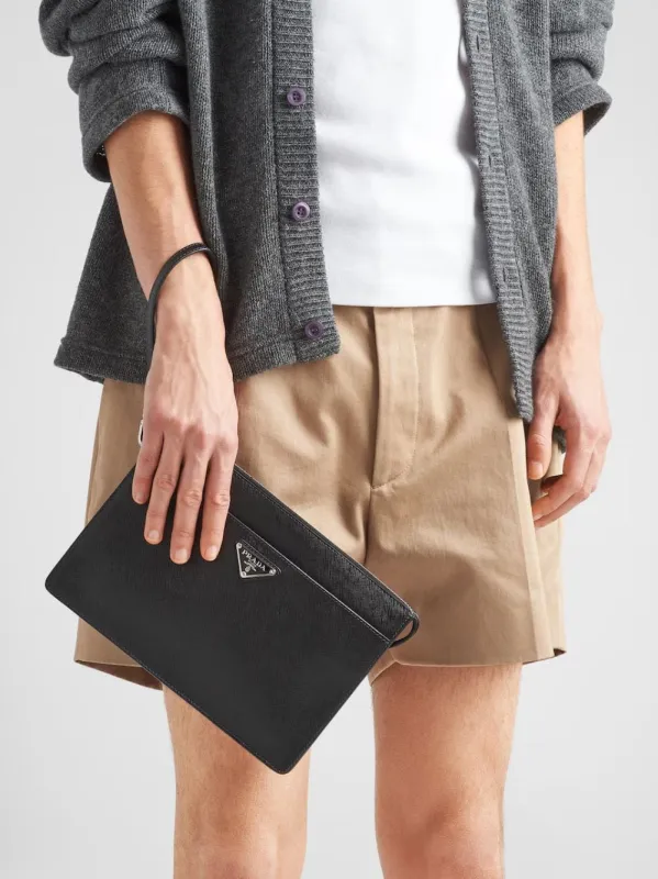 Black Saffiano Leather Pouch made by Prada
