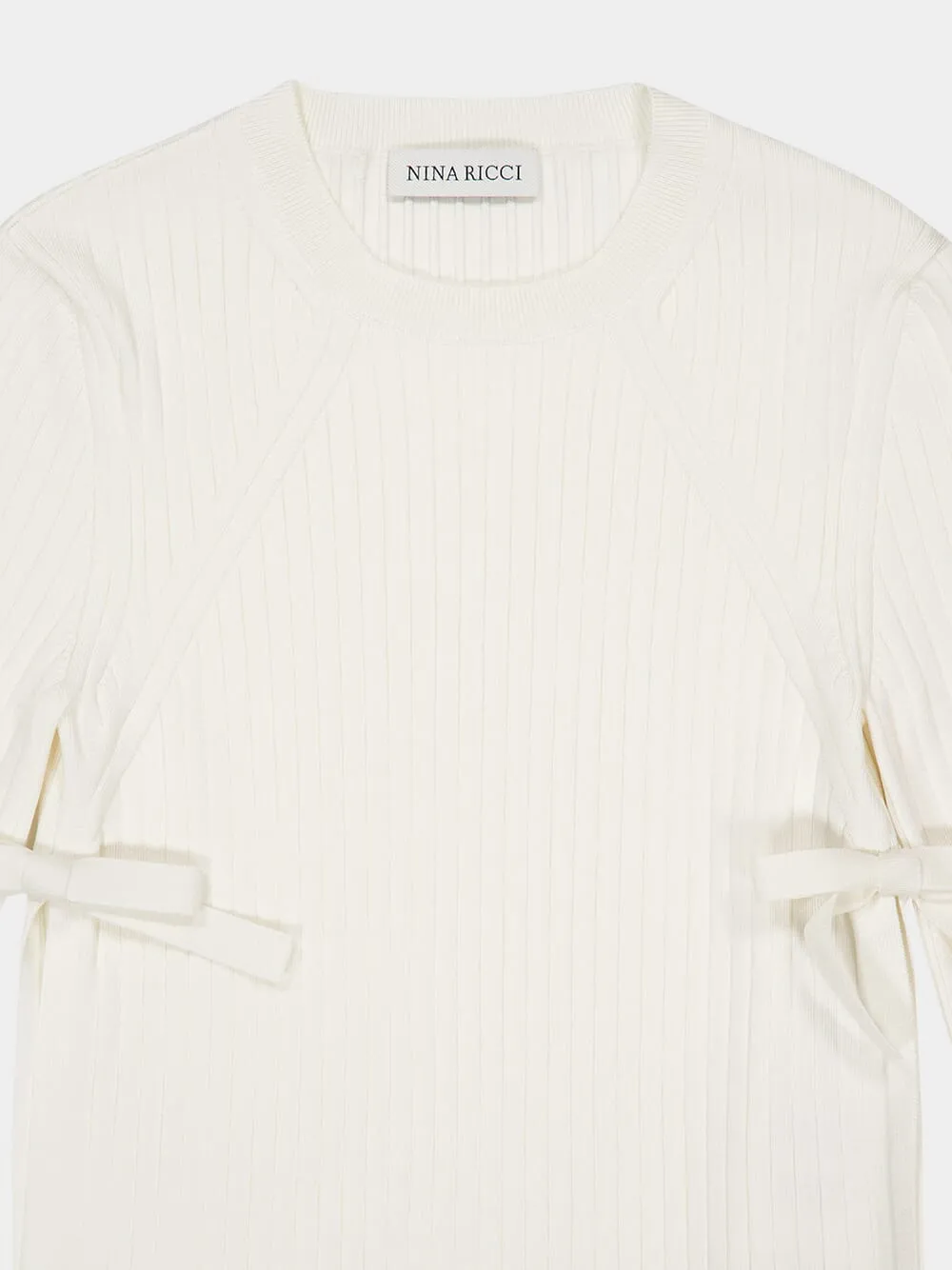 Cream Flared-Sleeve Knit Top with Bows sold by Fashion Clinic product image thumbnail 4