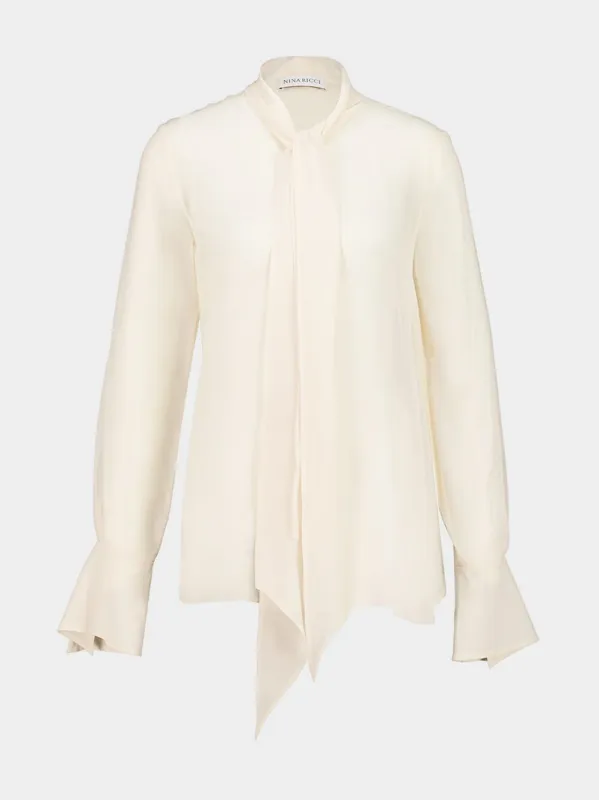 White Satin Lavallière Blouse made by Nina Ricci