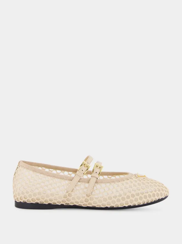 Travertine Stone Mesh Fabric Ballerinas made by Prada