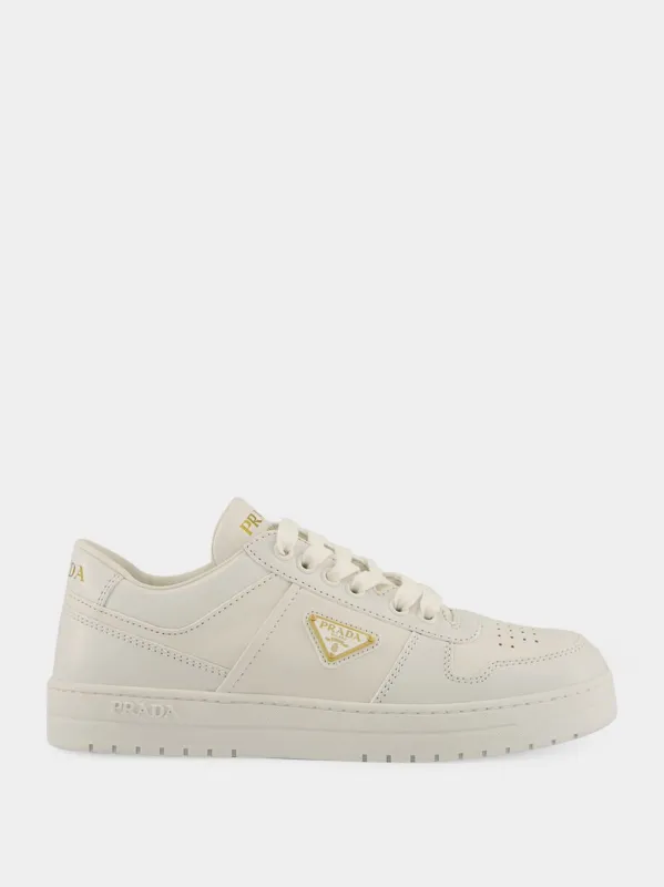 White Low-Top Leather Sneakers made by Prada